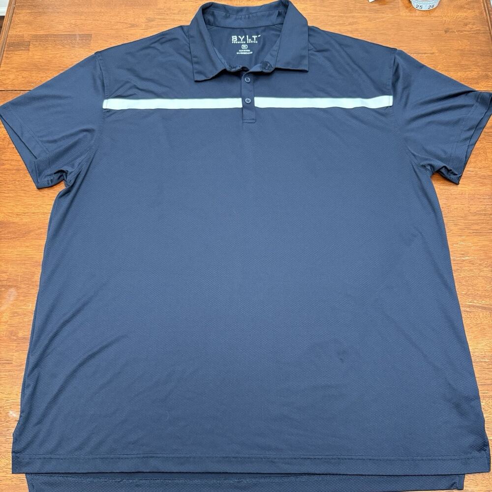BYLT Premium Basics Performance Polo Short Sleeve Shirt Men's 3XL White Stripe